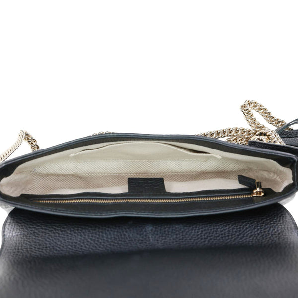GUCCI Soho Flap Leather Chain Crossbody Bag Black 536224