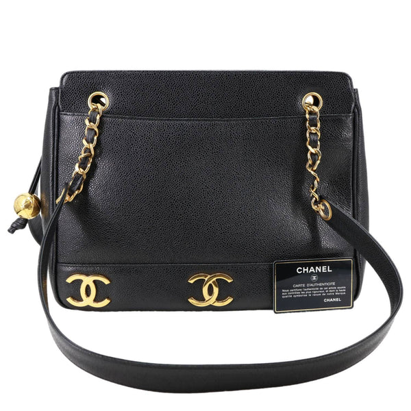 CHANEL Triple CC Lambskin Caviar Leather Shoulder Bag Black