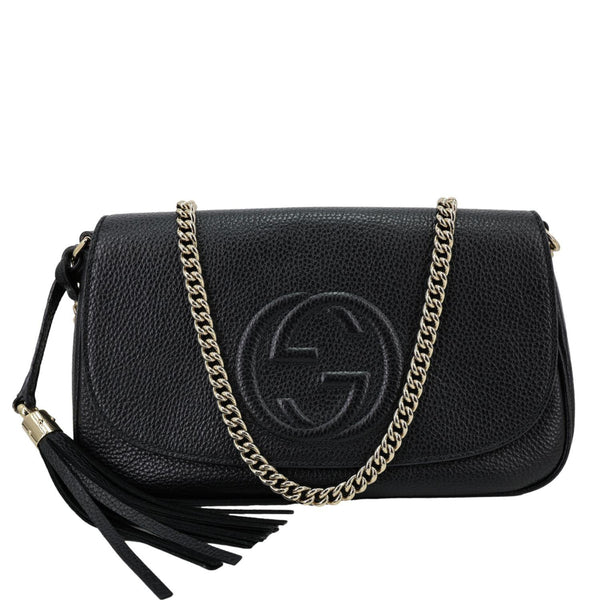 GUCCI Soho Flap Leather Chain Crossbody Bag Black 536224