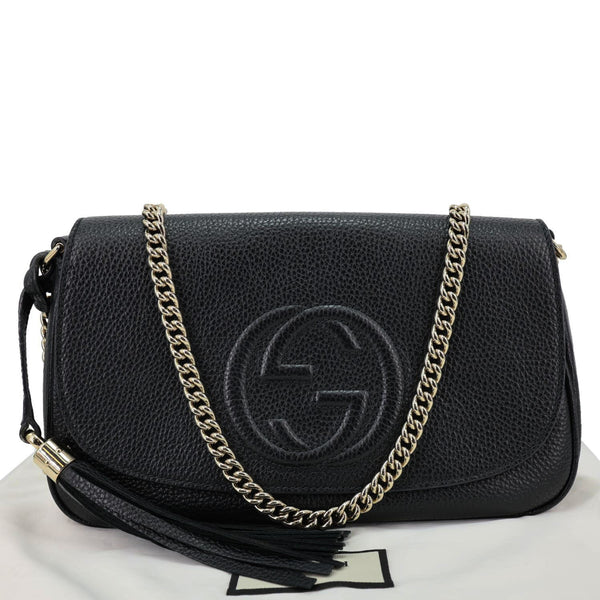 GUCCI Soho Flap Leather Chain Crossbody Bag Black 536224
