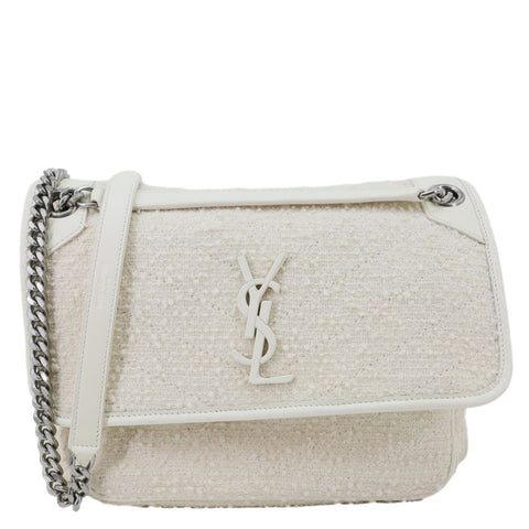 YVES SAINT LAURENT Niki Medium Tweed Shoulder Bag White