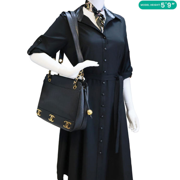 CHANEL Triple CC Lambskin Caviar Leather Shoulder Bag Black