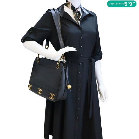 CHANEL Triple CC Lambskin Caviar Leather Shoulder Bag Black