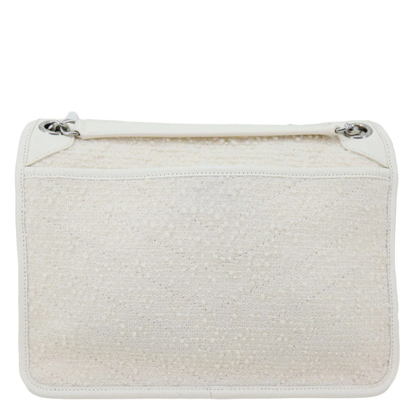 YVES SAINT LAURENT Niki Medium Tweed Shoulder Bag White