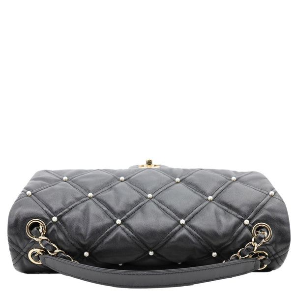 CHANEL CC Pearl Studded Flap Quilted Leather Crossbody Bag Black