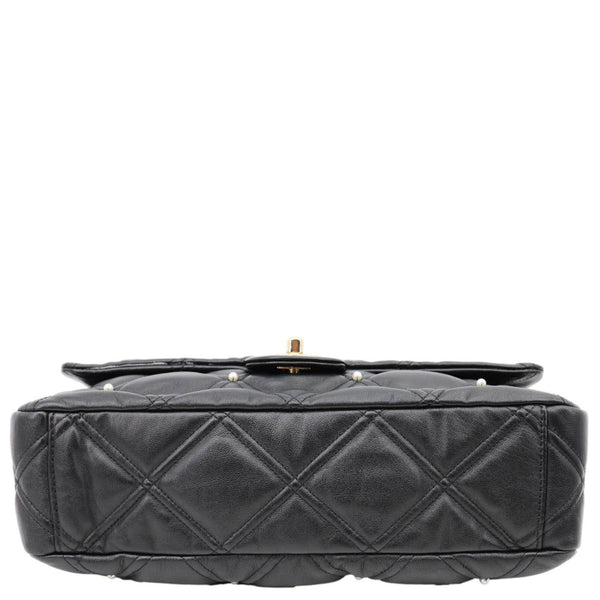 CHANEL CC Pearl Studded Flap Quilted Leather Crossbody Bag Black