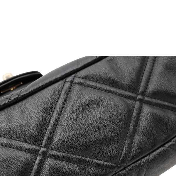 CHANEL CC Pearl Studded Flap Quilted Leather Crossbody Bag Black