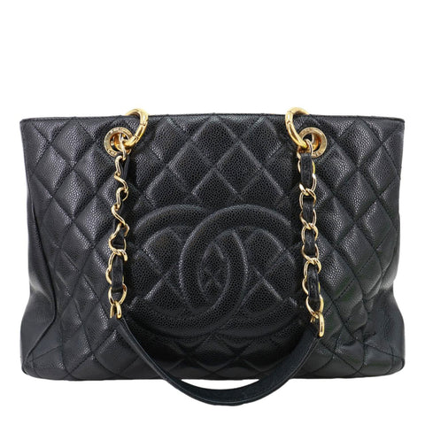 CHANEL Grand Shopping Quilted Caviar Leather Tote Bag Black