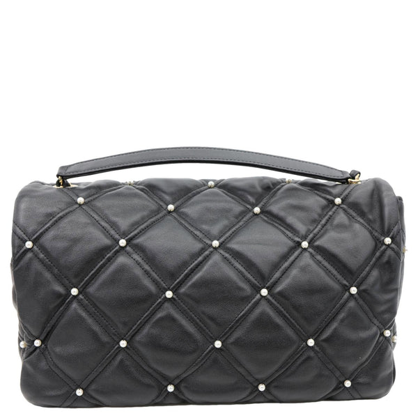 CHANEL CC Pearl Studded Flap Quilted Leather Crossbody Bag Black