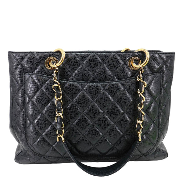CHANEL Grand Shopping Quilted Caviar Leather Tote Bag Black