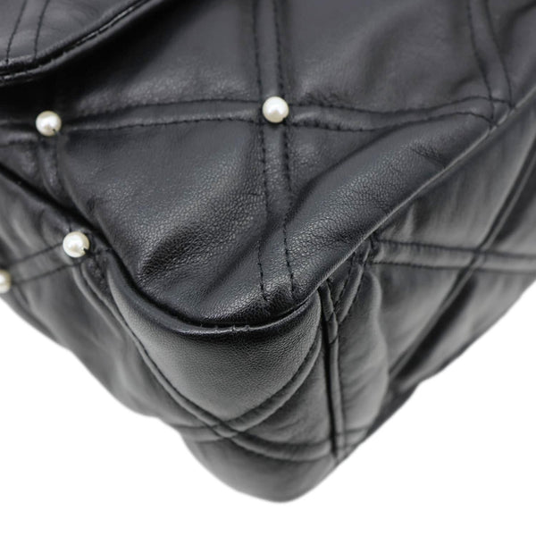 CHANEL CC Pearl Studded Flap Quilted Leather Crossbody Bag Black