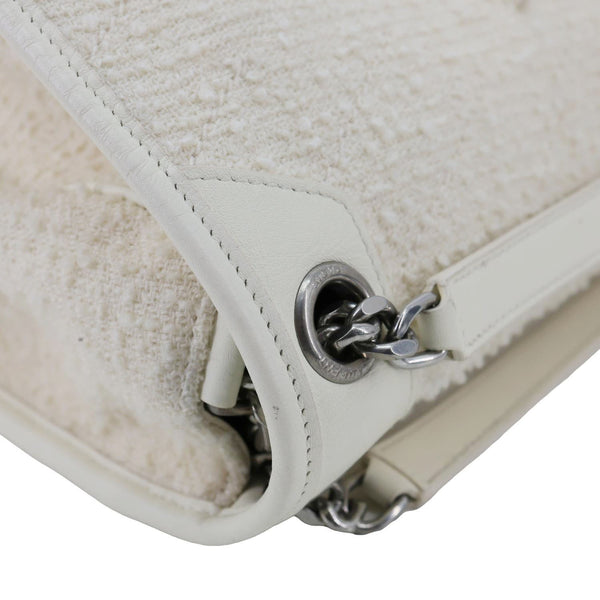 YVES SAINT LAURENT Niki Medium Tweed Shoulder Bag White