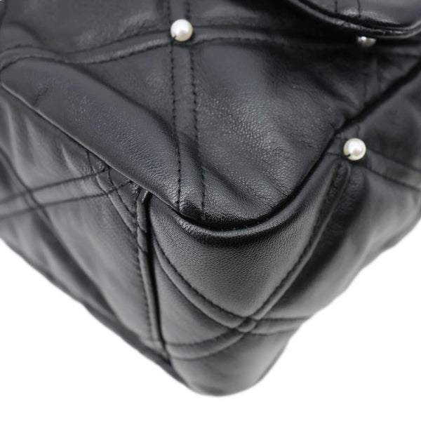 CHANEL CC Pearl Studded Flap Quilted Leather Crossbody Bag Black