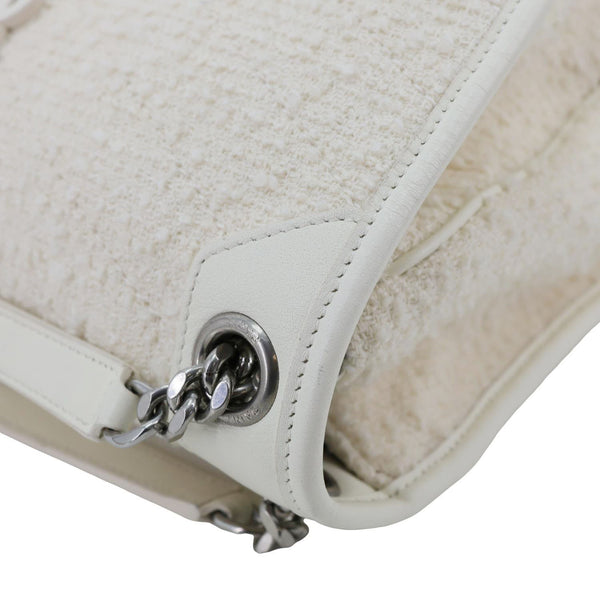 YVES SAINT LAURENT Niki Medium Tweed Shoulder Bag White