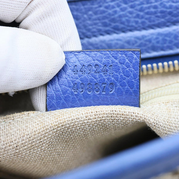 GUCCI Small Bree GG Canvas Leather Tote Crossbody Bag Blue 449241