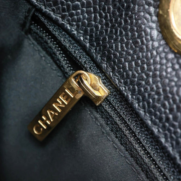 CHANEL Grand Shopping Quilted Caviar Leather Tote Bag Black