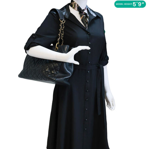 CHANEL Grand Shopping Quilted Caviar Leather Tote Bag Black
