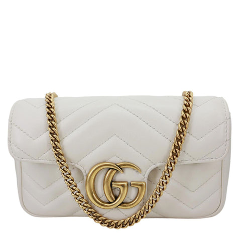 GUCCI GG Marmont Super Mini Matelasse Leather Crossbody Bag White 476433