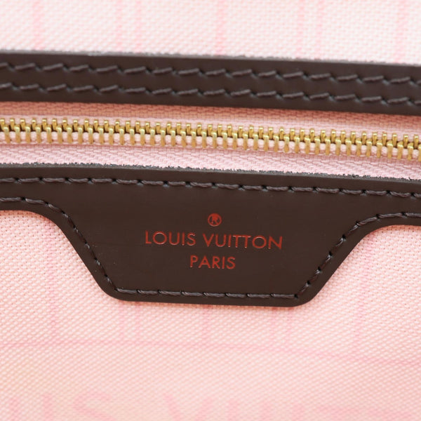 LOUIS VUITTON Neverfull MM Damier Ebene Tote Bag Rose Ballerine