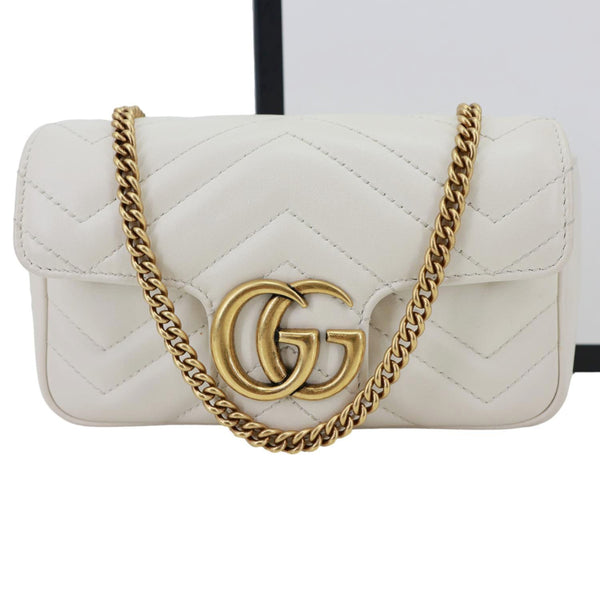 GUCCI GG Marmont Super Mini Matelasse Leather Crossbody Bag White 476433