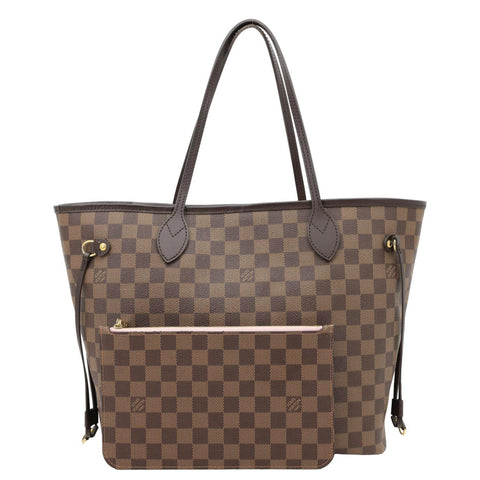 LOUIS VUITTON Neverfull MM Damier Ebene Tote Bag Rose Ballerine