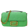 FENDI Baguette FF Embossed Nappa Leather Chain Shoulder Bag Green