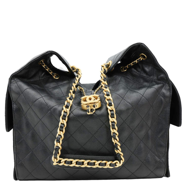 CHANEL 25 Medium Quilted Caviar Leather Chain Shoulder Bag Black