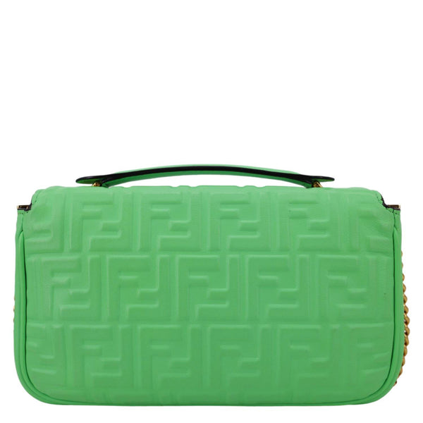 FENDI Baguette FF Embossed Nappa Leather Chain Shoulder Bag Green