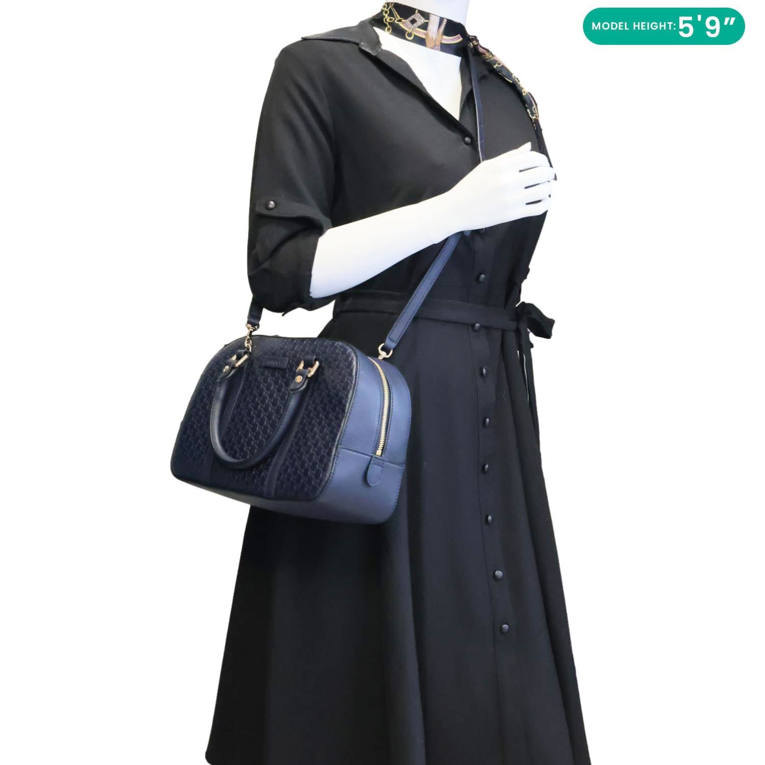 GUCCI Small Microguccissima Leather Crossbody Bag Navy Blue 510286
