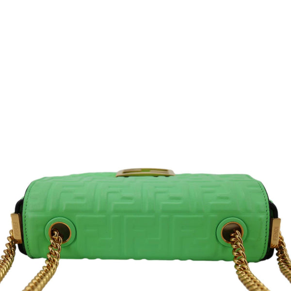 FENDI Baguette FF Embossed Nappa Leather Chain Shoulder Bag Green