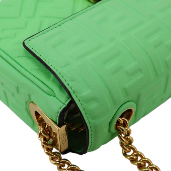 FENDI Baguette FF Embossed Nappa Leather Chain Shoulder Bag Green