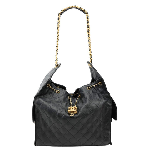 CHANEL 25 Medium Quilted Caviar Leather Chain Shoulder Bag Black
