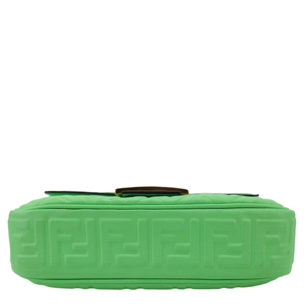 FENDI Baguette FF Embossed Nappa Leather Chain Shoulder Bag Green