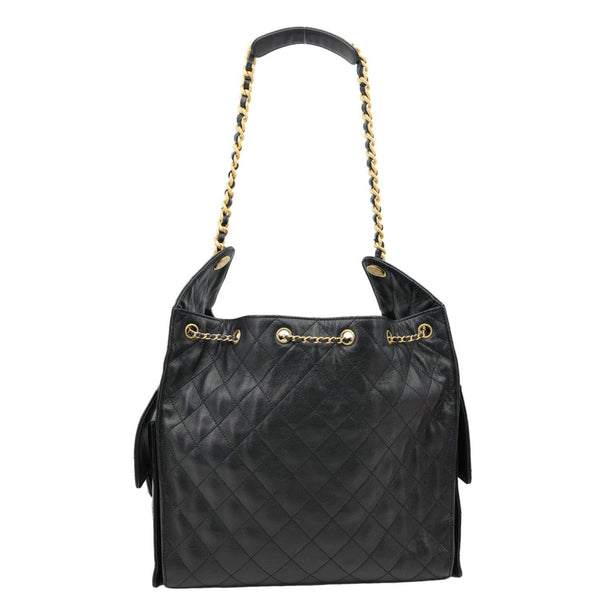 CHANEL 25 Medium Quilted Caviar Leather Chain Shoulder Bag Black