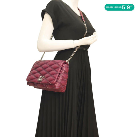 LOUIS VUITTON GO-14 MM Malletage Quilted Lambskin Leather Crossbody Bag Burgundy