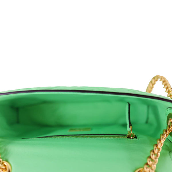 FENDI Baguette FF Embossed Nappa Leather Chain Shoulder Bag Green