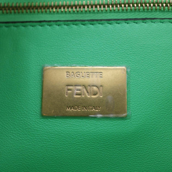 FENDI Baguette FF Embossed Nappa Leather Chain Shoulder Bag Green