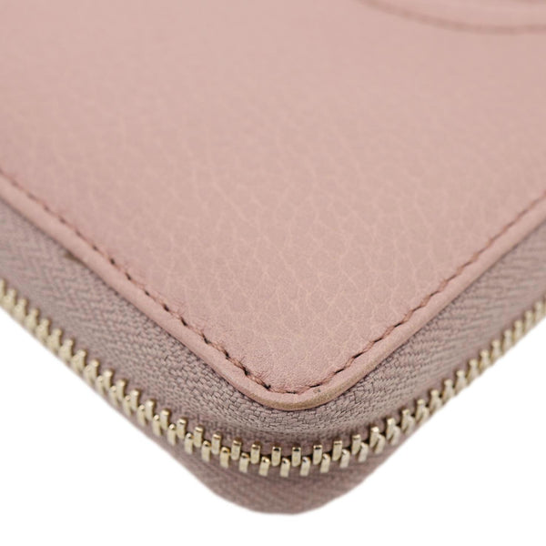 GUCCI Soho Pebbled Calfskin Zip Around Wallet Pink 308280