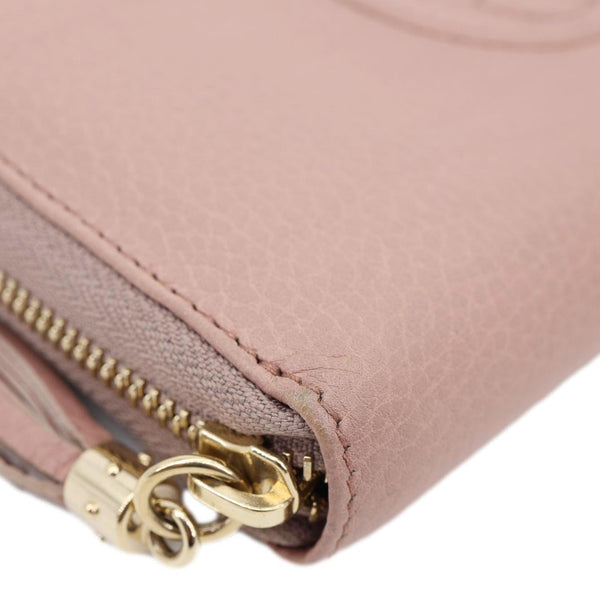 GUCCI Soho Pebbled Calfskin Zip Around Wallet Pink 308280