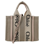 CHLOE Woody Small Canvas Linen Canvas Tote Bag Off White