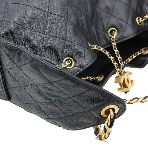 CHANEL 25 Medium Quilted Caviar Leather Chain Shoulder Bag Black