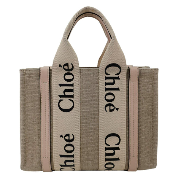 CHLOE Woody Small Linen Canvas Tote Bag Off White