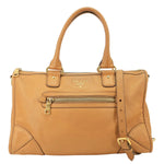 PRADA Vitello Daino Zip East West Deerskin Leather Top Handle Shoulder Bag Light Brown