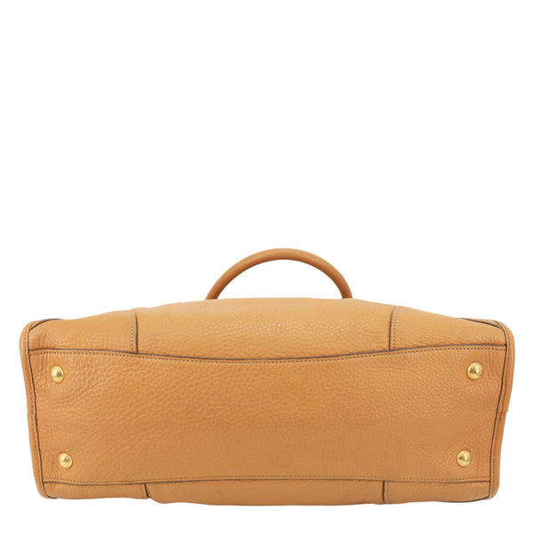PRADA Vitello Daino Zip East West Deerskin Leather Top Handle Shoulder Bag Light Brown
