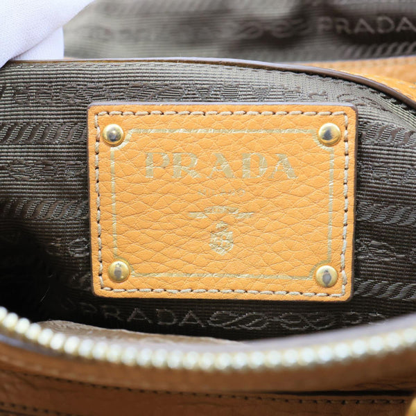 PRADA Vitello Daino Zip East West Deerskin Leather Top Handle Shoulder Bag Light Brown