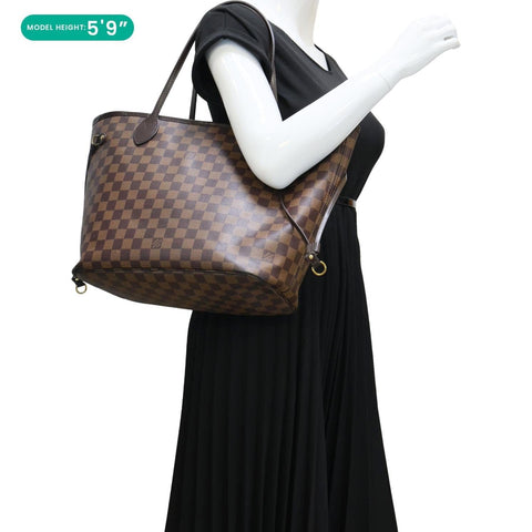 LOUIS VUITTON Neverfull MM Damier Ebene Tote Bag Brown