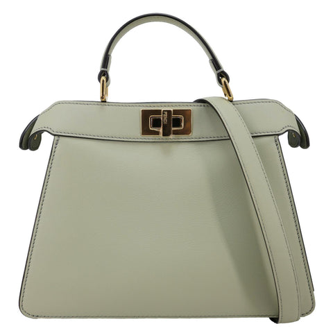 FENDI Peekaboo I SEE U Small Leather Satchel Shoulder Bag Light Green