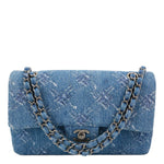 CHANEL Double Flap Medium Denim Bleached Chain Shoulder Bag Blue