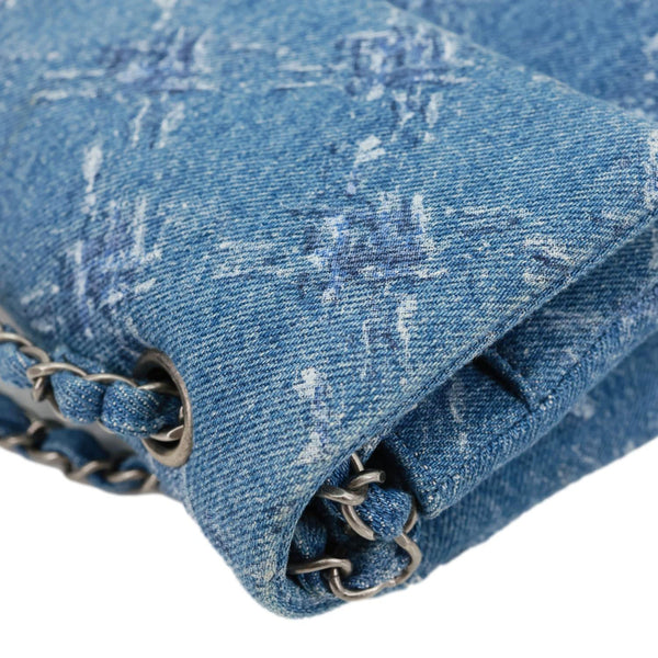 CHANEL Double Flap Medium Denim Bleached Chain Shoulder Bag Blue