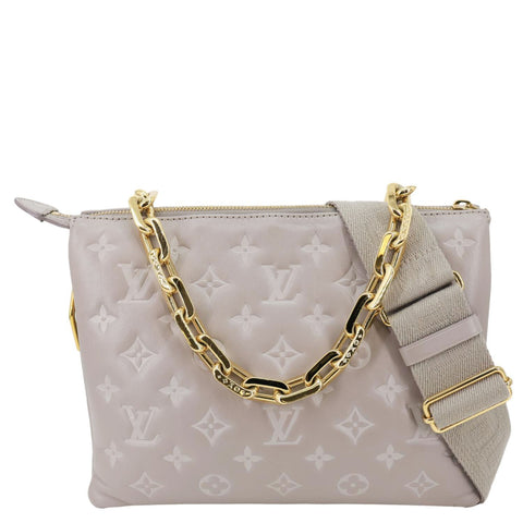 LOUIS VUITTON Coussin PM Monogram Embossed Lambskin Leather Shoulder Bag Gris